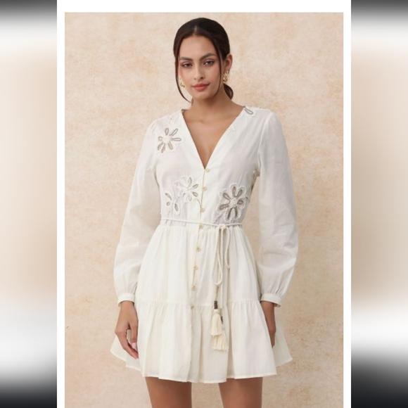 Zara Dresses & Skirts - Zara White Long Sleeve Dress with Floral Accents